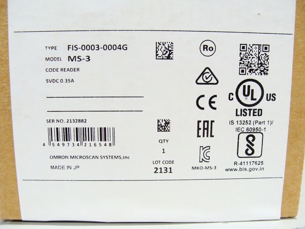New Sealed Microscan Omron MS-3 Laser Fixed Angle Barcode Scanner FIS-0003-0004G