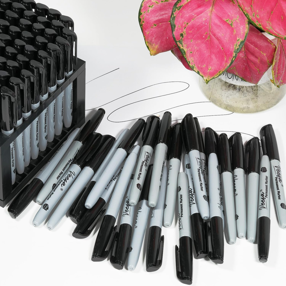 Permanent Markers Black Bulk Fine Point 100 Pack Permanent Marker Set for Office