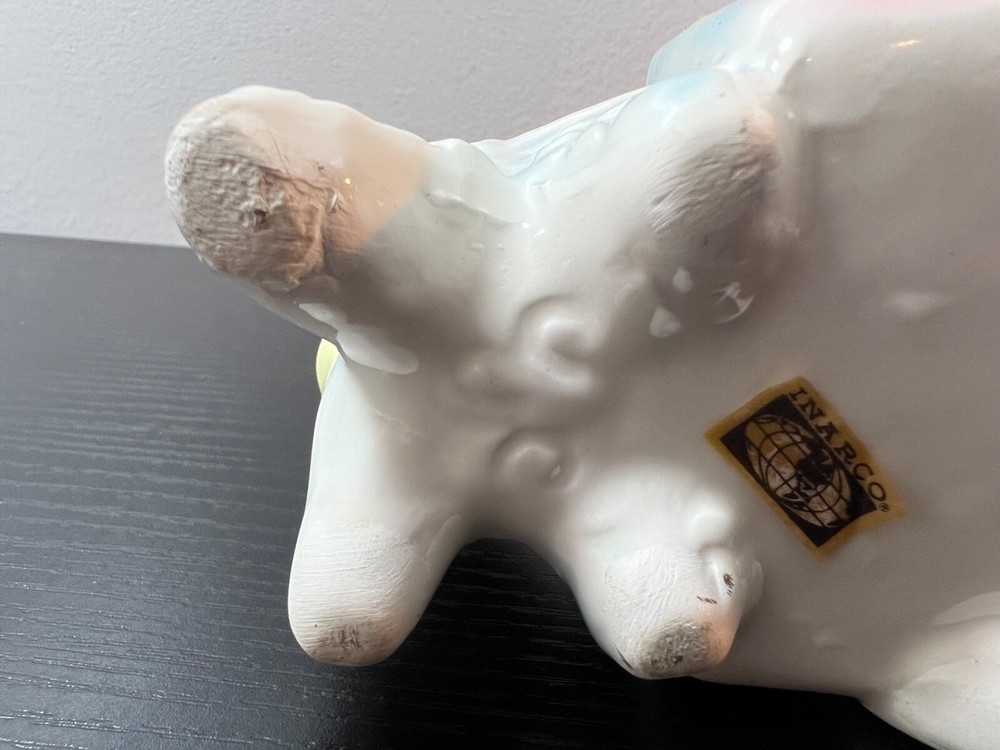 Vintage Ceramic Baby Pastel Lamb ABC Pulling Cart Planter