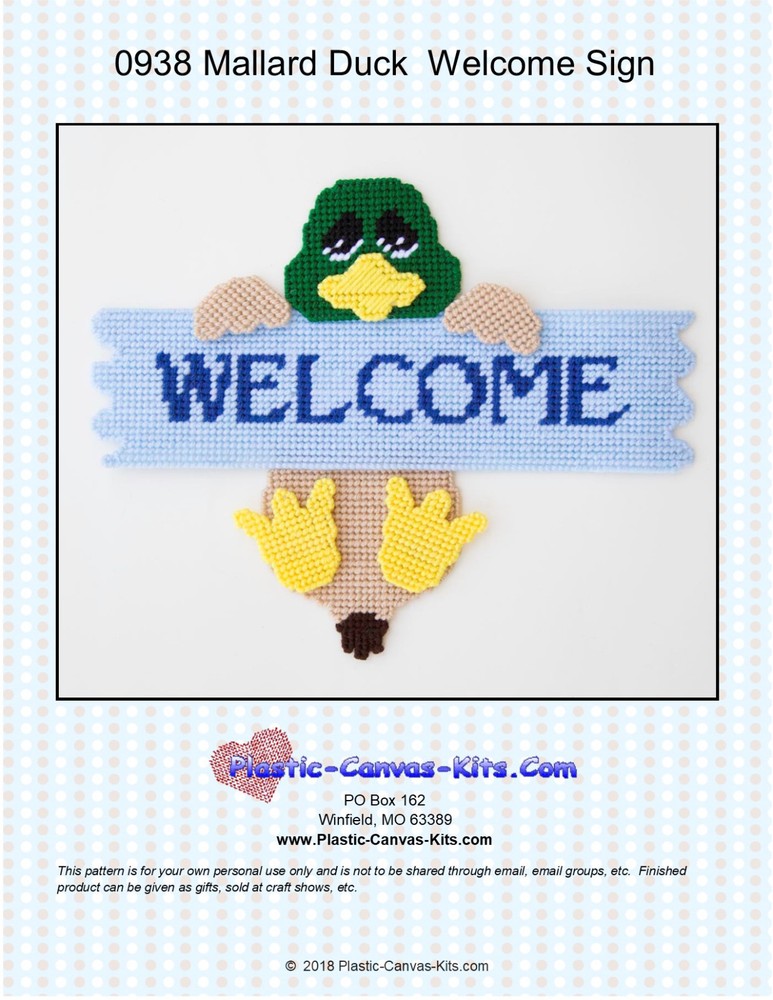 Mallard Duck Welcome Sign- Plastic Canvas Pattern or Kit