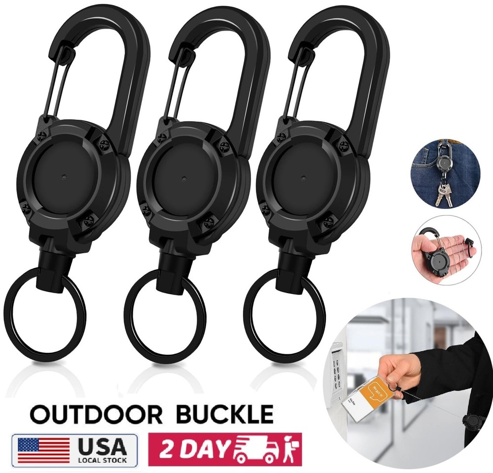 4× Retractable Key Chain Heavy Duty Wire Rope Buckle Multi-Function Key Chain