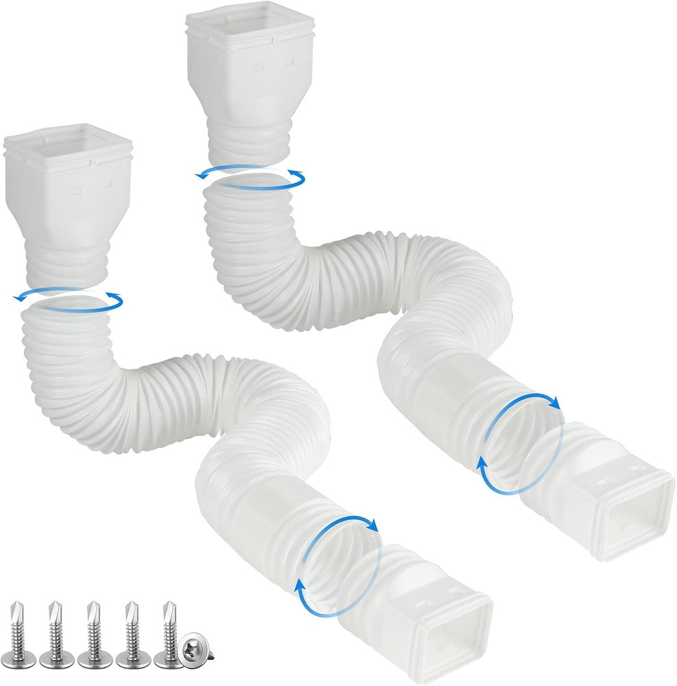 White-2Pack Rain Gutter Downspout Extensions Flexible, Drain Downspout Extender,