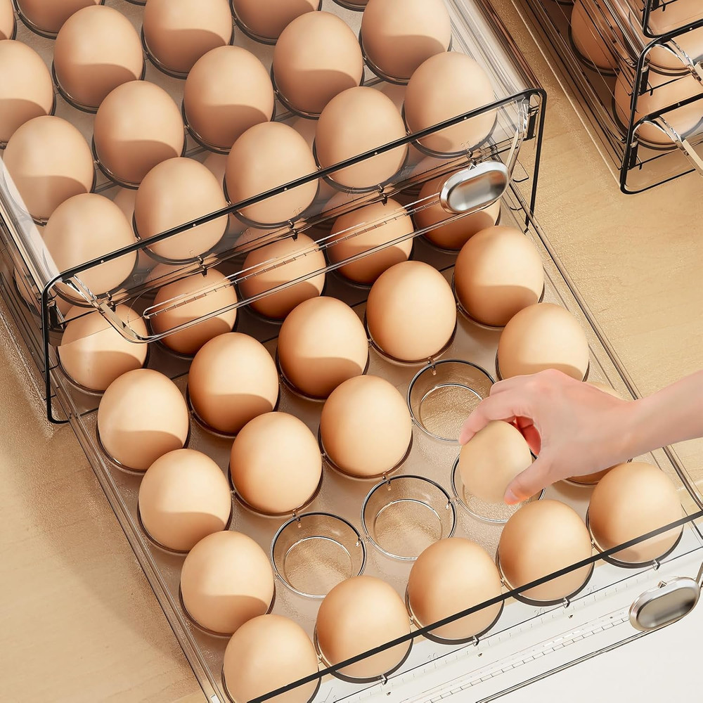 60 Eggs Organizer for Refrigerator, Large Egg Holder for Fridge, Clear Egg Conta