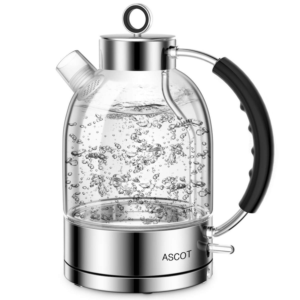 ASCOT Electric Kettle, 100% BPA-Free Glass Electric Tea Kettle, 1.6L 1500W Retro