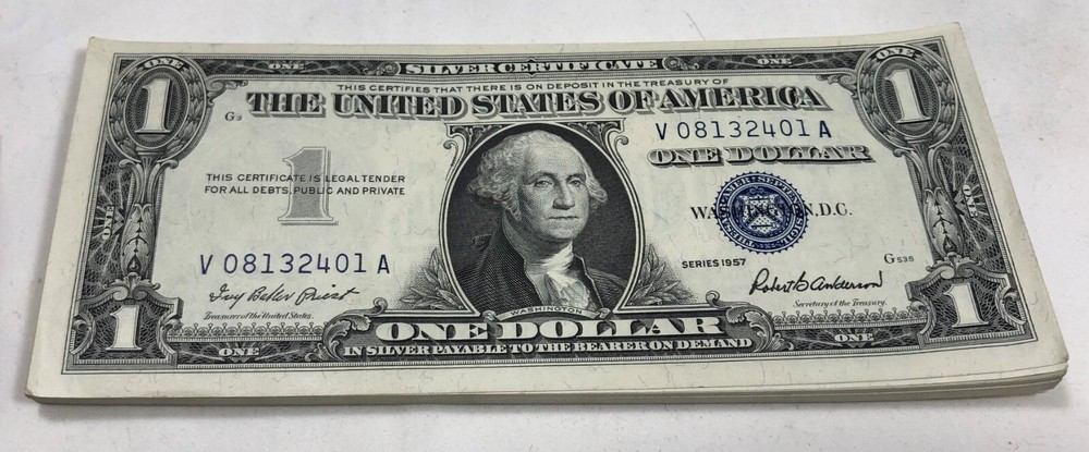 1957 Silver Certificate $1 Notes. 50 Consecutive Gem Pack.