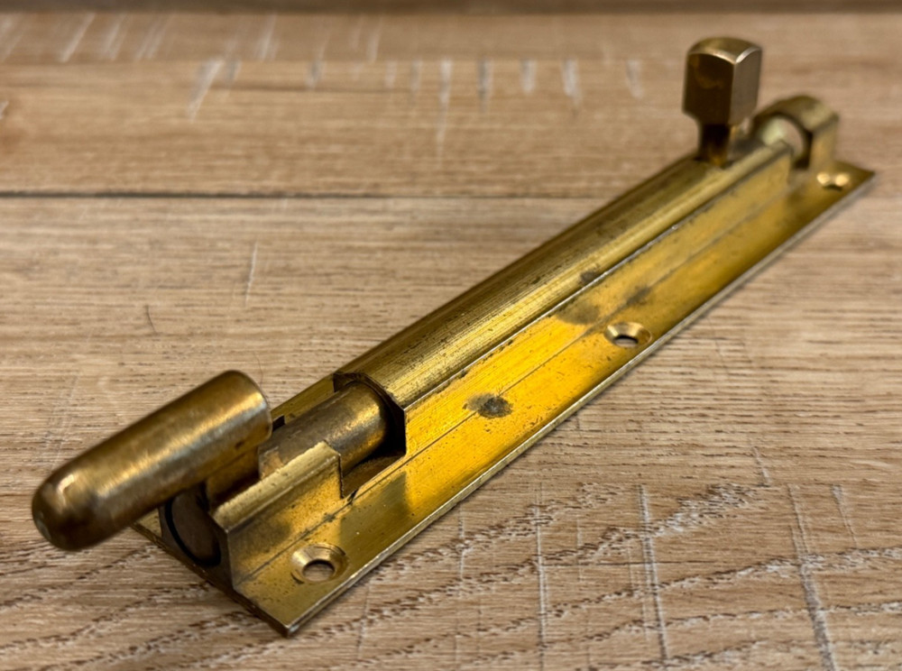 VINTAGE SOLID BRASS 6" SLIDE BOLT DOOR BOLT