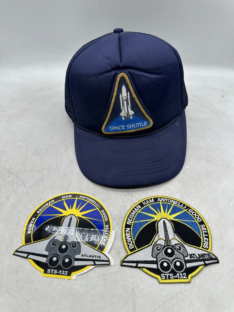 Space Shuttle Snapback Hat Cobra Cap Plus Atlantis STS-132 Patch & Sticker