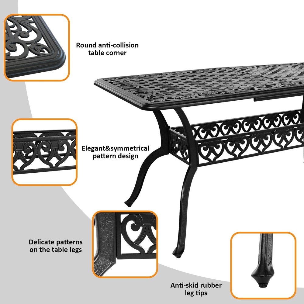 Black Aluminum 60 Inch Outdoor Patio Rectangular Dining Table Garden