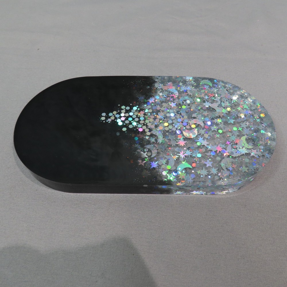 ROLLING TRAY Grinder Stash Container Set Black Silver Celestial Glitter Handmade