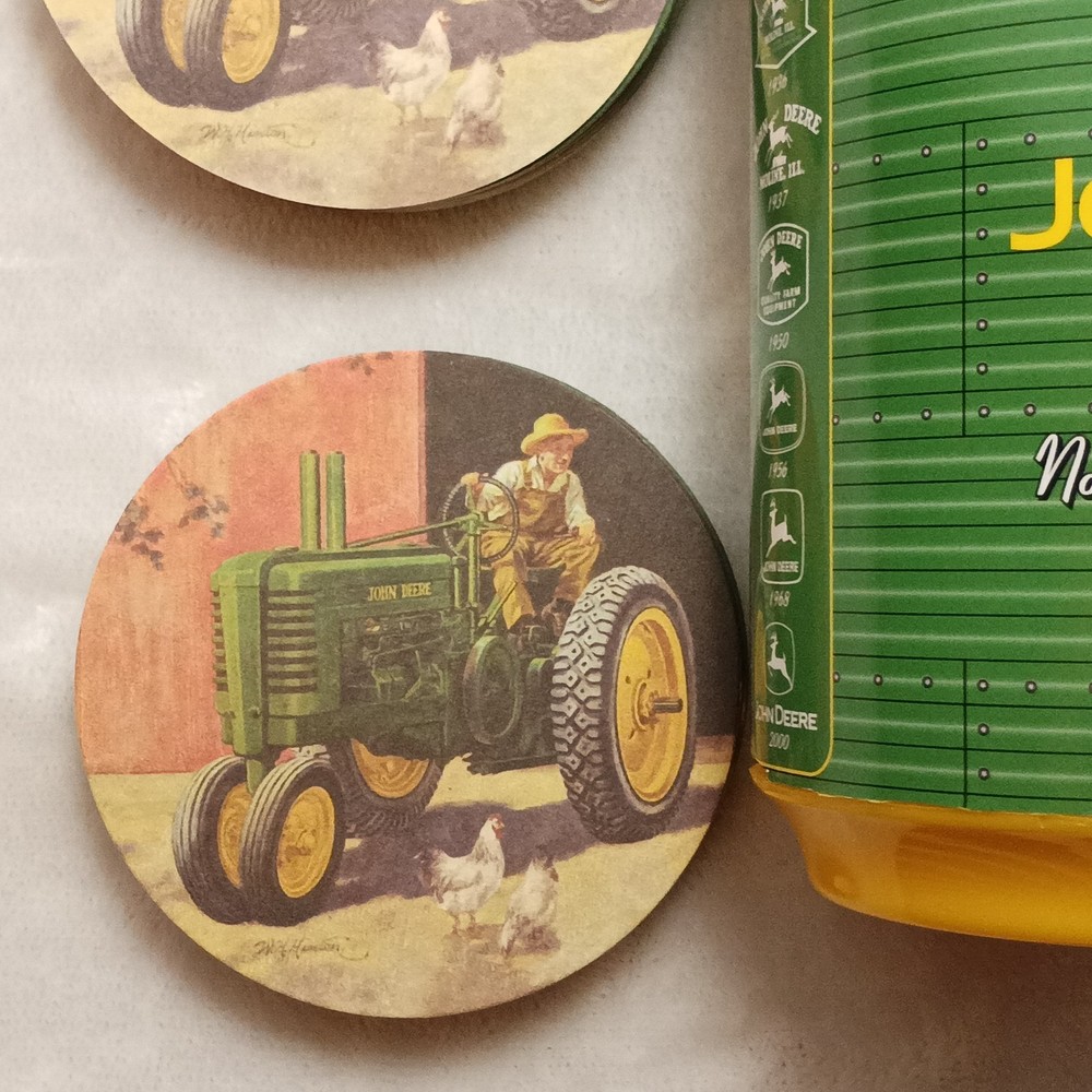 John Deere Dispenser Silo Coaster Coasters Set with Absorbent Beverage Refill