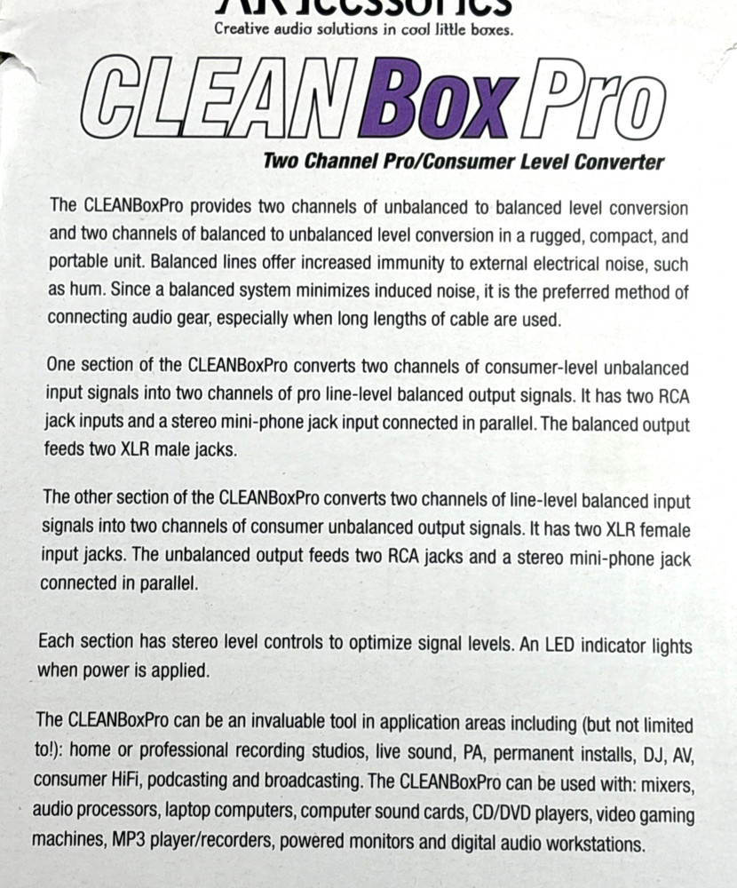 ART CleanBox Pro – Two Channel Pro/Consumer Level Converter