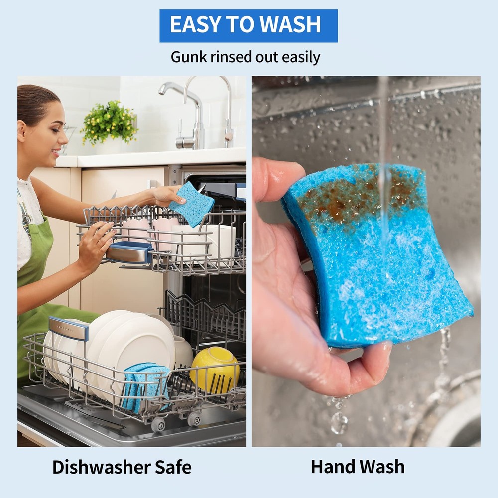 Non-Scratch Cellulose Scrub Sponges 24 Pack Kitchen Sponge with Double-Side &...
