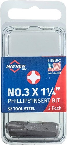 Mayhew 18750-2 - No. 3 x 1.25" Phillips® Insert Bit, 2 Pack - 1EA