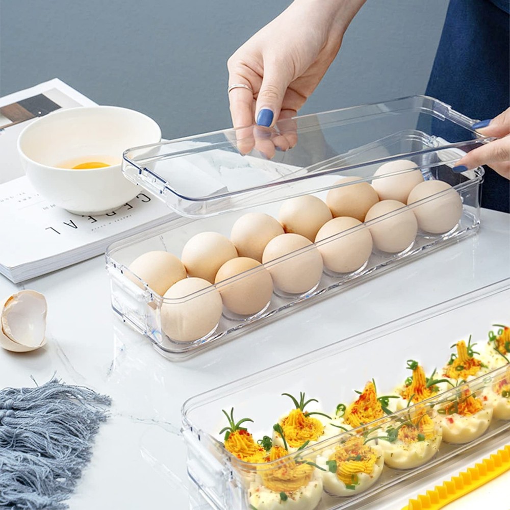 YOHA Clear Deviled Egg Tray Carrier with Lid 12 Grids Eggs Holder Case Refrig...