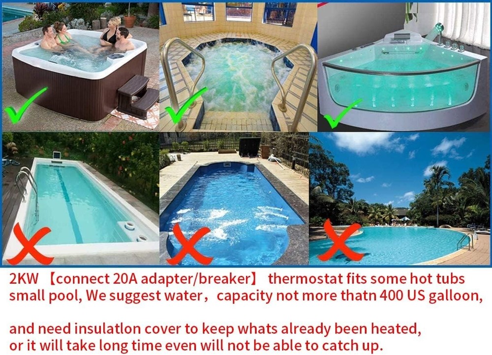 Adjustable 2kW Hot Tub Heater with Thermostat - Efficient 110V Solution
