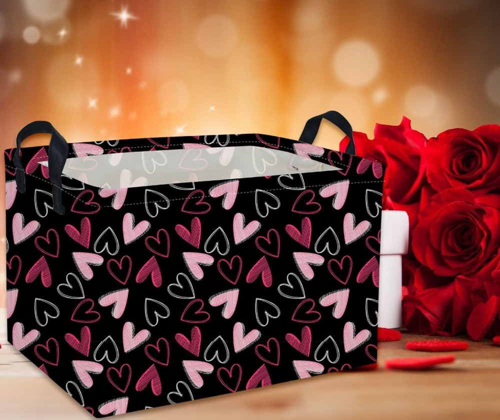 Rectangular Kids Storage Bin Heart Toy Organizer for Room Decor