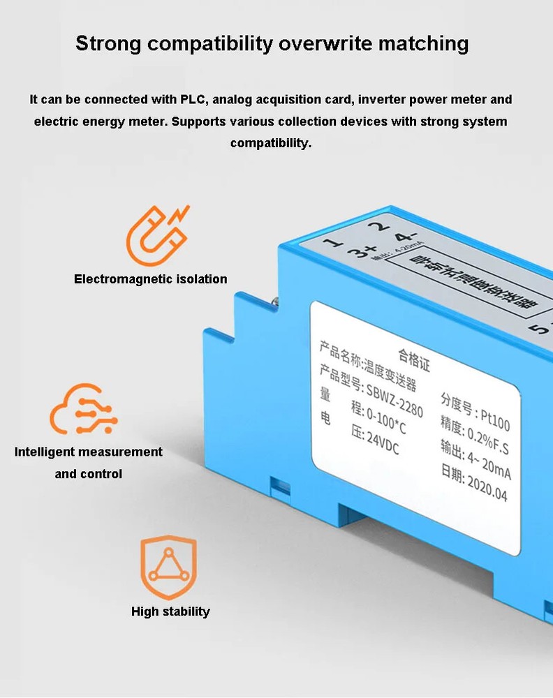 Rail Temperature Transmitter PT100 0.2 DIN Temperature Transmitter Module