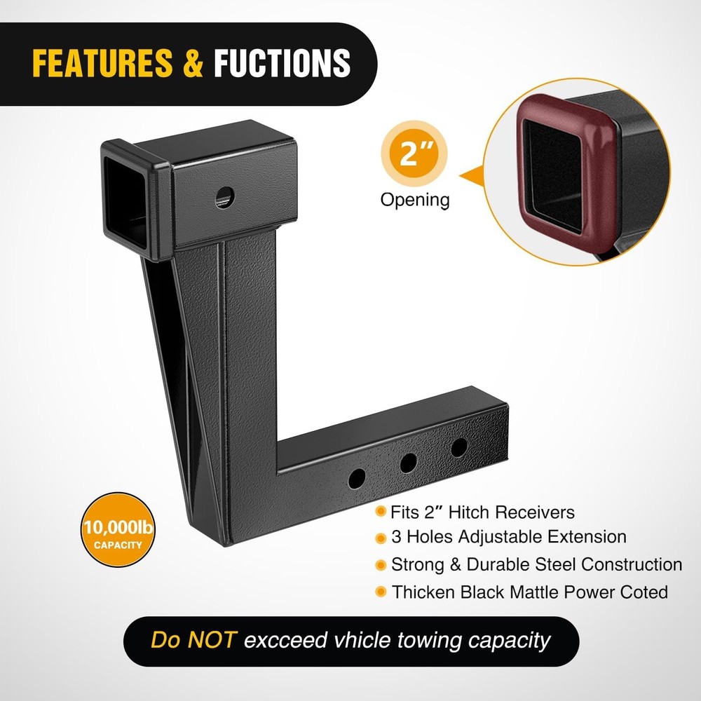 Nilight Trailer Hitch Extension Riser for 2 Inch Receiver with 10 Inch Rise Drop