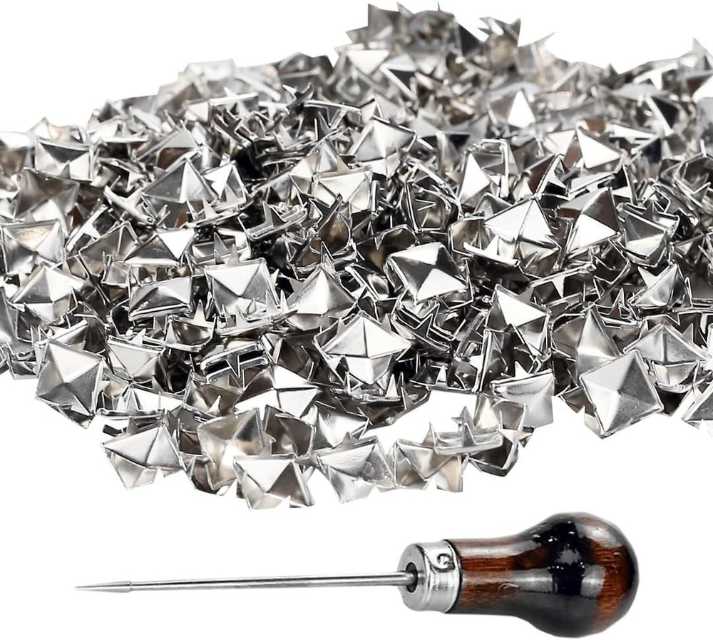 Rust-Resistant 10mm Pyramid Studs for Leather & Fabrics - 500 Count with Awl