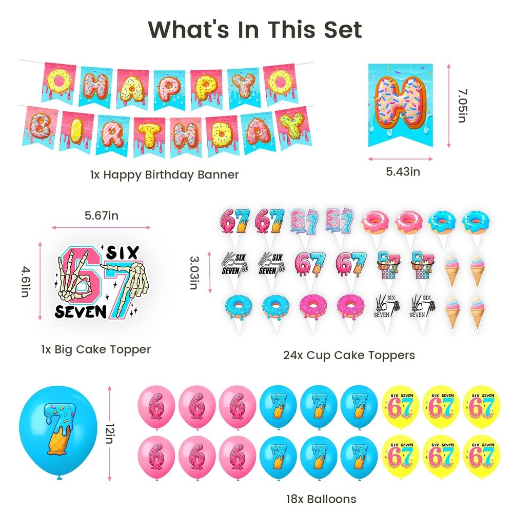 6 7 Birthday Decorations, 67 Meme Themed Birthday Decorations Set Includes Ba...