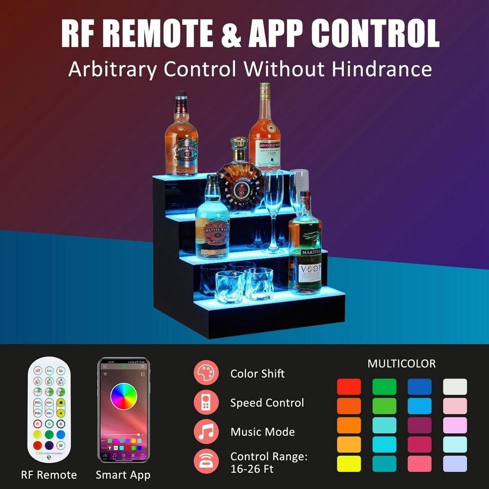 4-Step 16 Lighted Liquor Bottle Display Shelf With Remote APP Control