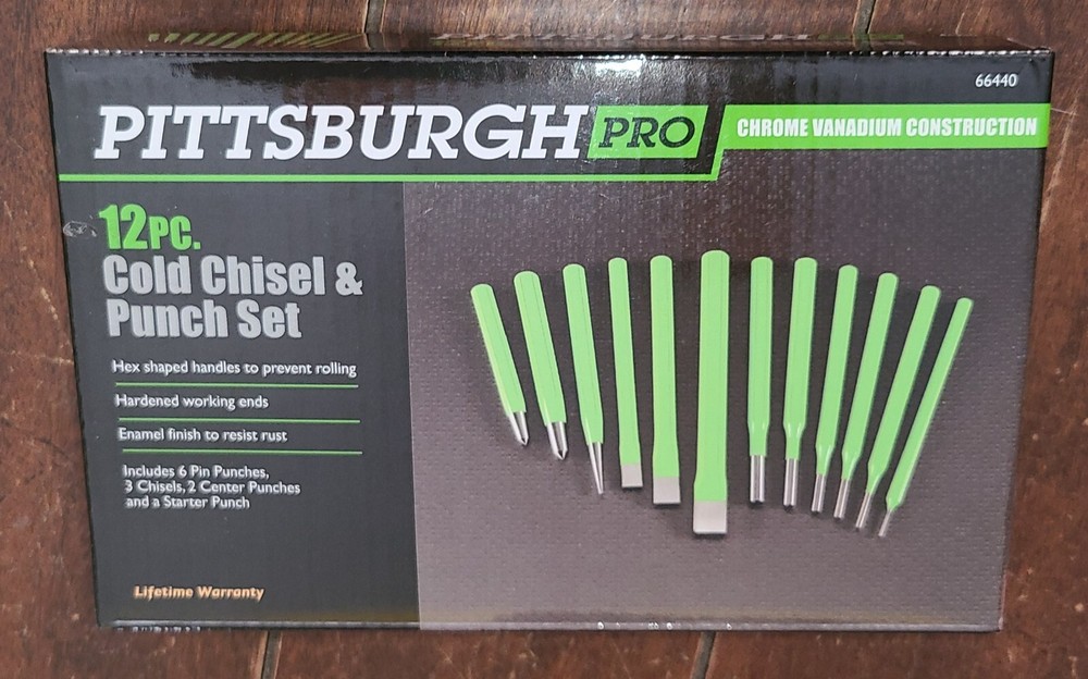 Pittsburgh 12pc Cold Chisel & Punch Set w/Hex Shaped Handles #66440
