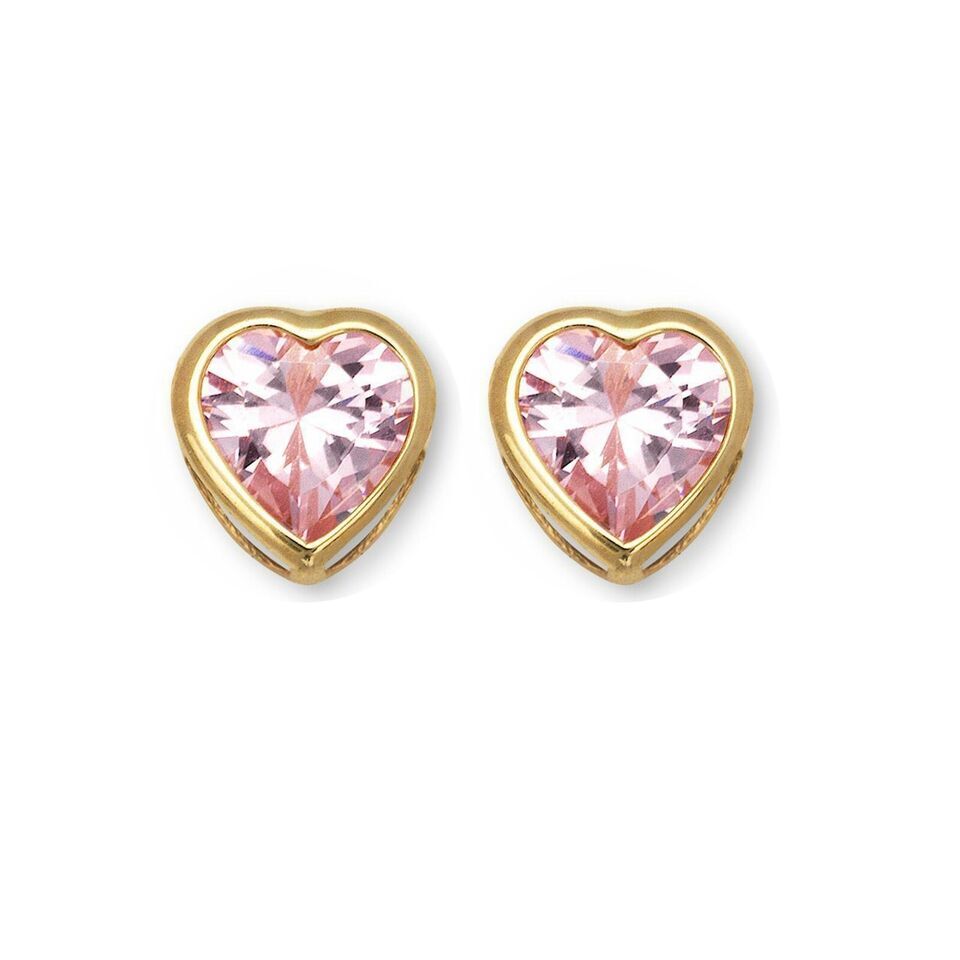 14K Solid Yellow/White Gold Heart Stud Earrings Birthstone