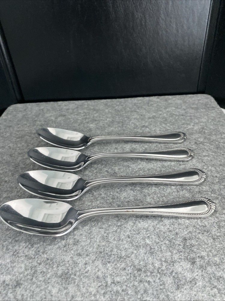 4 Oneida Stainless Countess Glossy Beaded Place Oval Soup Spoons Flatware