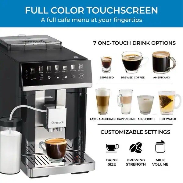 Kenmore Super Automatic Espresso Coffee Machine Dual Cream System Black
