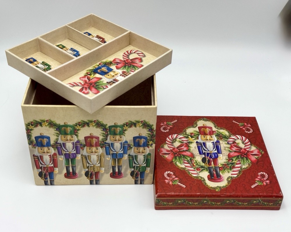 Nutcracker 3-Piece Decorative Nesting Storage Boxes Set w/ Trays Christmas