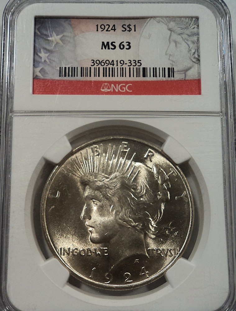 1924 NGC MS63 Peace Silver Dollar 90%