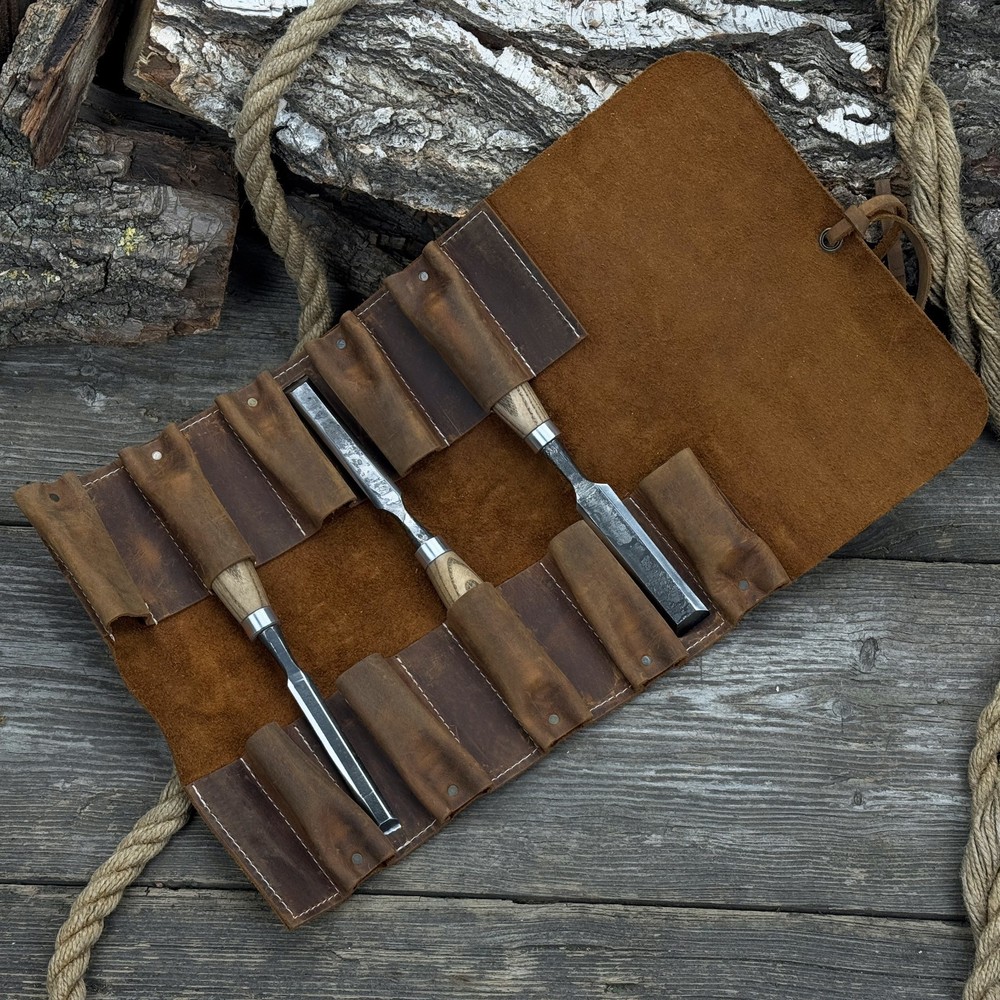 Leather Tool Roll 20'' 10 Pockets Chisel Tools Storage Bag Organizer Crazy Horse