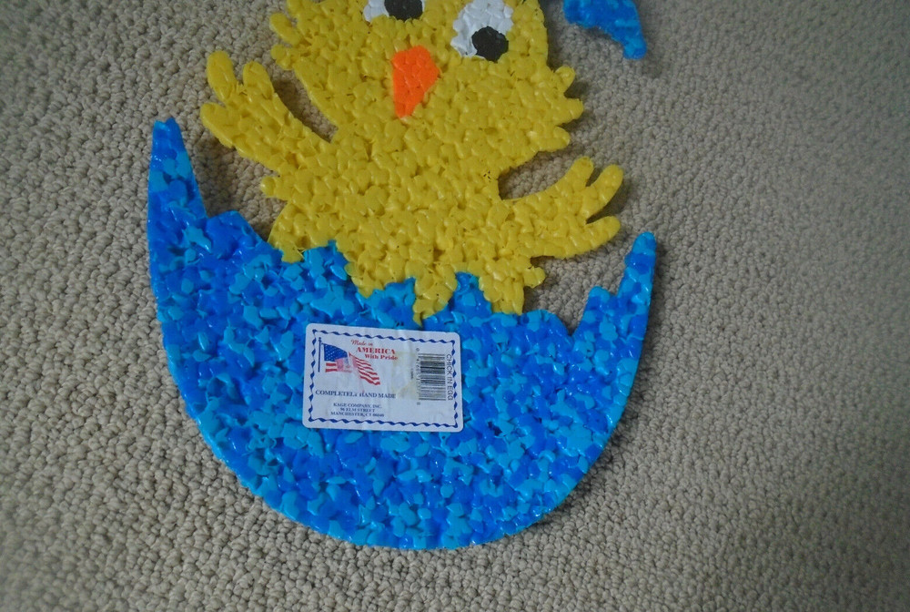 Vintage Melted Plastic Popcorn Easter Chick in Blue Egg/with KAGE TAG