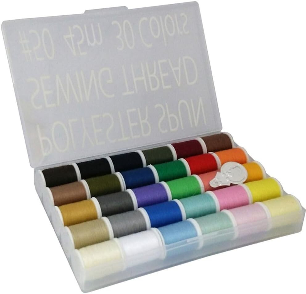 Compact 30-Color Sewing Thread Kit with Quality Needle Threader - 45m Spools