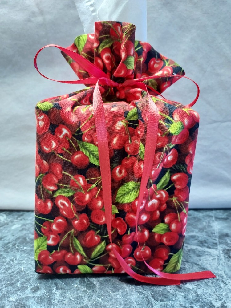 Red Cherries on Cotton Fabric Handmade square Tissue Box Cover