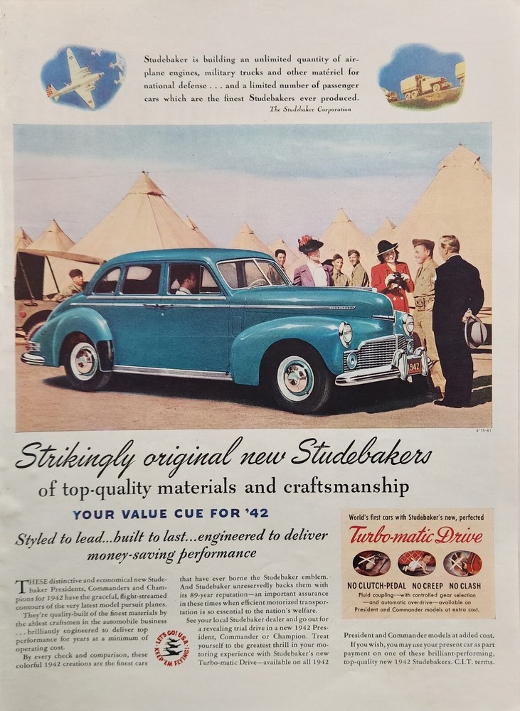 1941 Studebaker Commander Print Ad Vintage Ephemera Wall Art Decor
