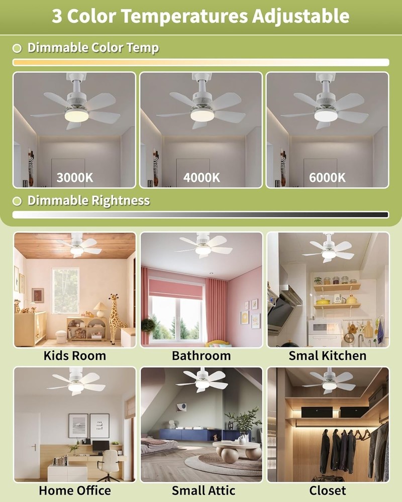 Socket Light Fan with Remote Control - 200% Airflow & Dimmable LED Light