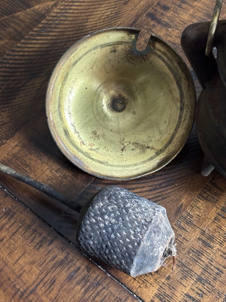 Antique Cast Iron Cape Code Smudge Pot Cauldron And Wand Firer Starter