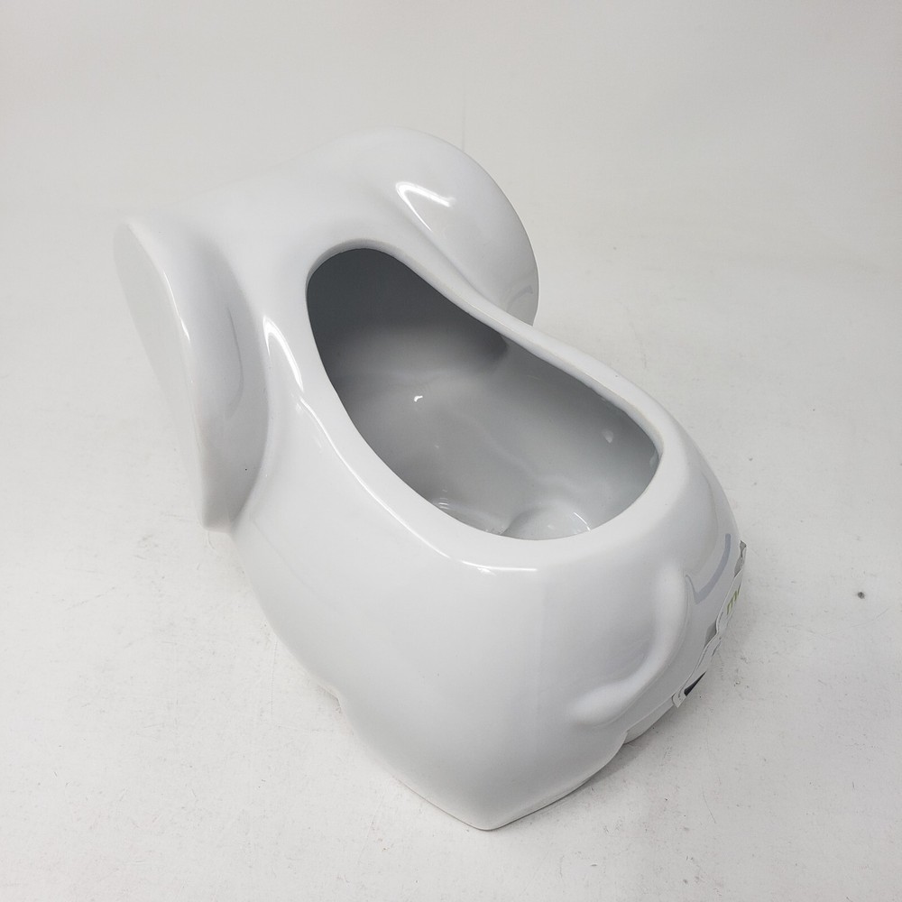 White Gloss Glazed Elephant Planter Ceramic Short Round 6" Long 4" Tall MOD