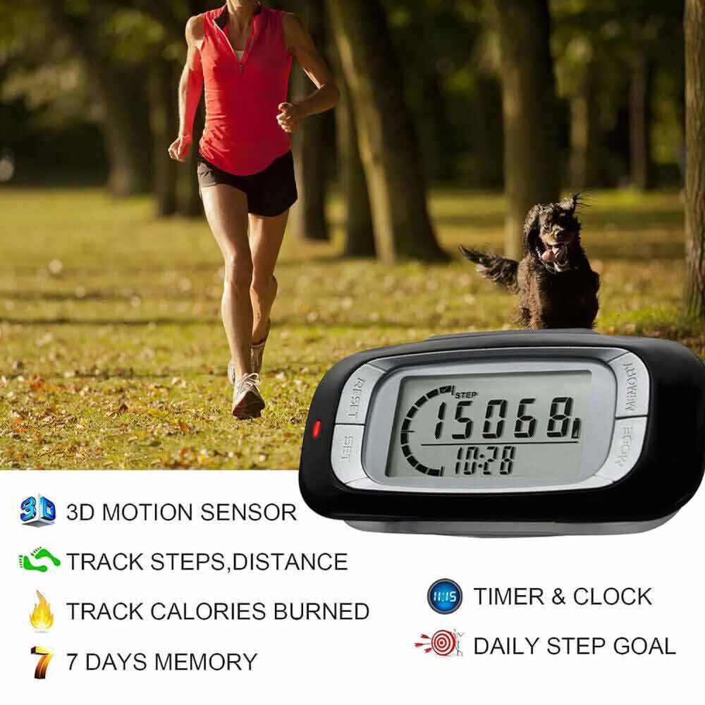 3D Sensor LCD Pedometer Step Walking Distance Calorie Counter Jogging Running