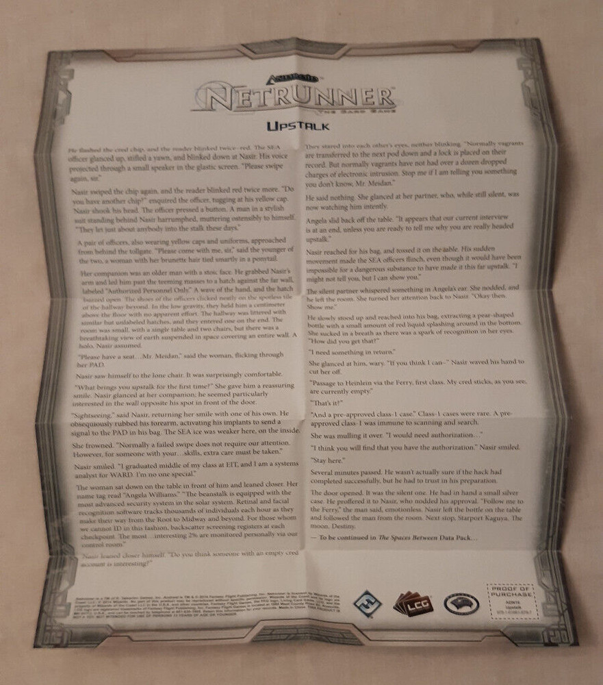 Android Netrunner, Upstalk, Lunar Cycle data pack, cards+leaflet, ENG