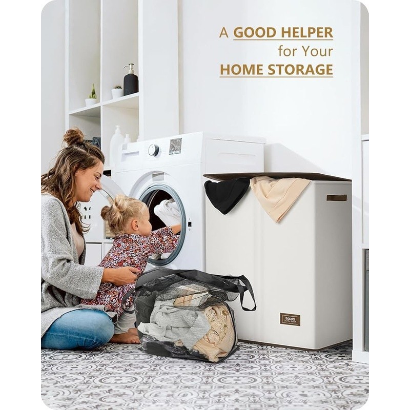 Durable 2 Section Laundry Hamper W/ Lid Removable Inner Bags Collapsible Design