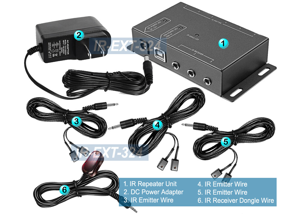 Premium 1 In 6 Out IR Remote Extender Repeater Distributor Kit