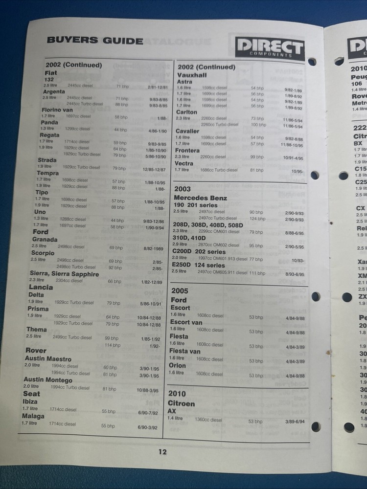 DIRECT COMPONENTS GLOW PLUG PARTS LIST SAME DAY DISPATCH