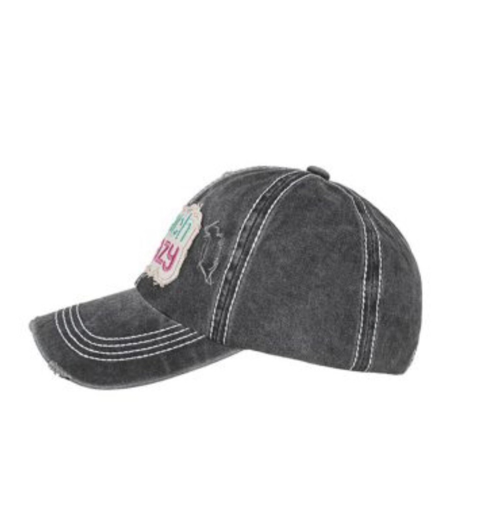 New Grey Black Washed Embroidered Beach Crazy Baseball Cap