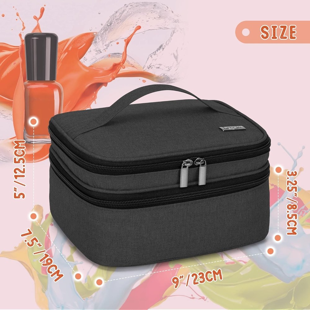 Nail Polish Carrying Case - Organizes 30 Bottles, Double-Layer Black Design