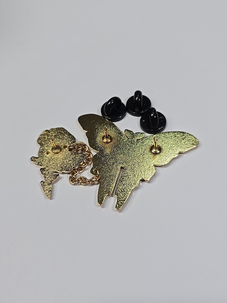 Butterfly & Rose Connected With Chain Lapel Pin