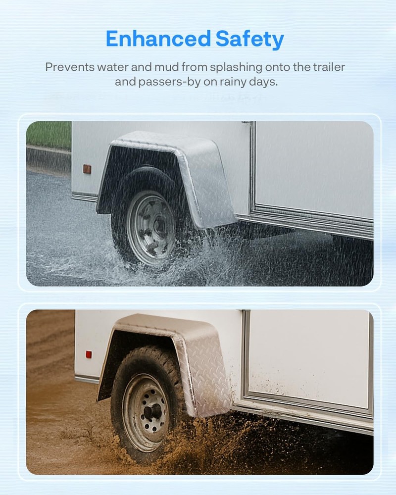 Square Trailer Fender for Single Axle 14-16 Inch Wheels Diamond Plate