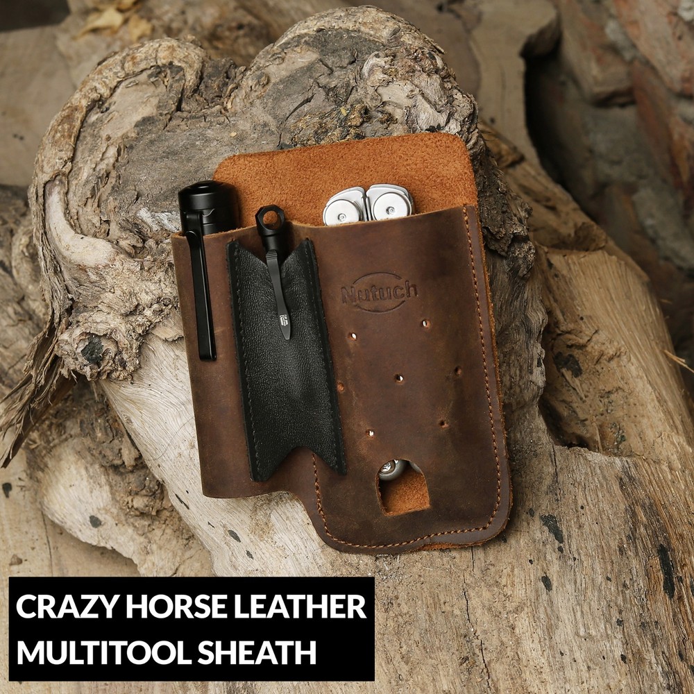 NUTUCH Leather EDC Multitool Sheath | Leather EDC Organizer | Flashlight Holster