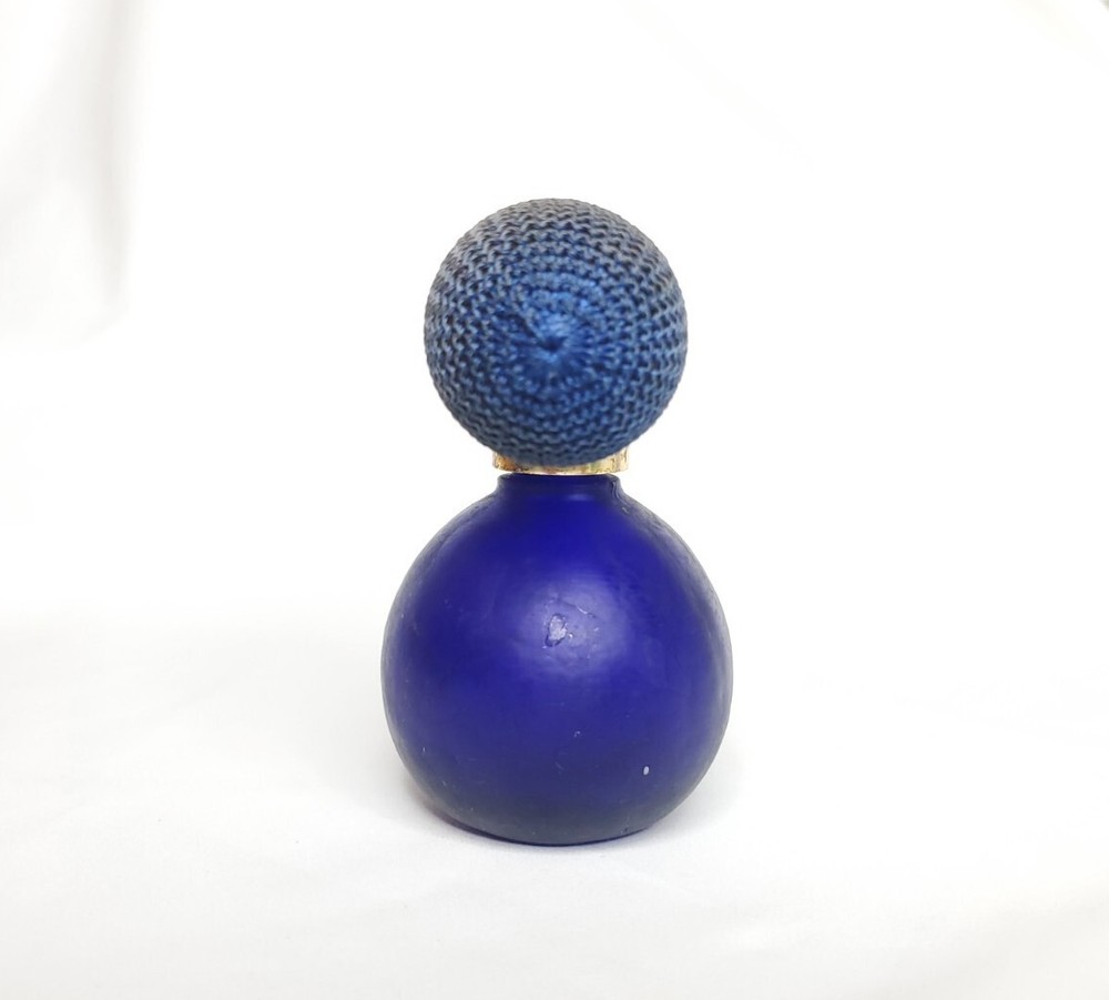 Vintage Dark Blue Glass(?) Perfume Bottle with Atomizer